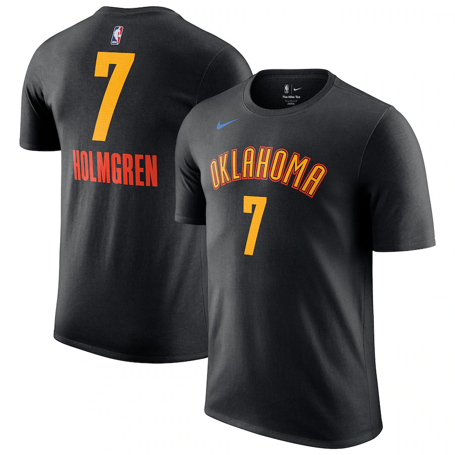 Men's Oklahoma City Thunder #7 Chet Holmgren Black 2024/25 City Edition Name & Number T-Shirt Men's Oklahoma City Thunder #7 Chet Holmgren Black 2024/25 City Edition Name & Number T-Shirt